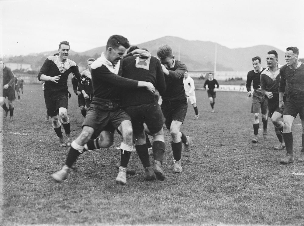Petone versus Varsity rugby game (15 August 1927) by Crystal Photographic House.