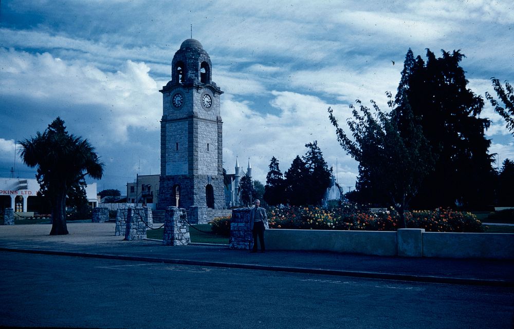Blenheim - clock tower in Seymour Square (24 March 1959-13 April1959) by Leslie Adkin.