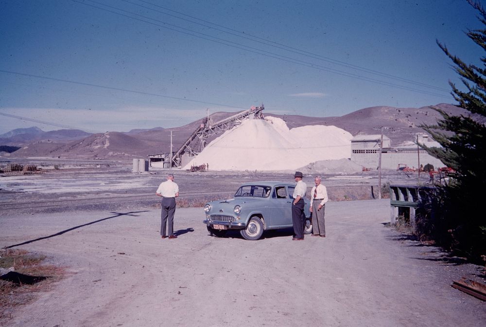 Two 30 feet heaps of crude salt near the headquarters of the project (24 March 1959-13 April 1959) by Leslie Adkin.