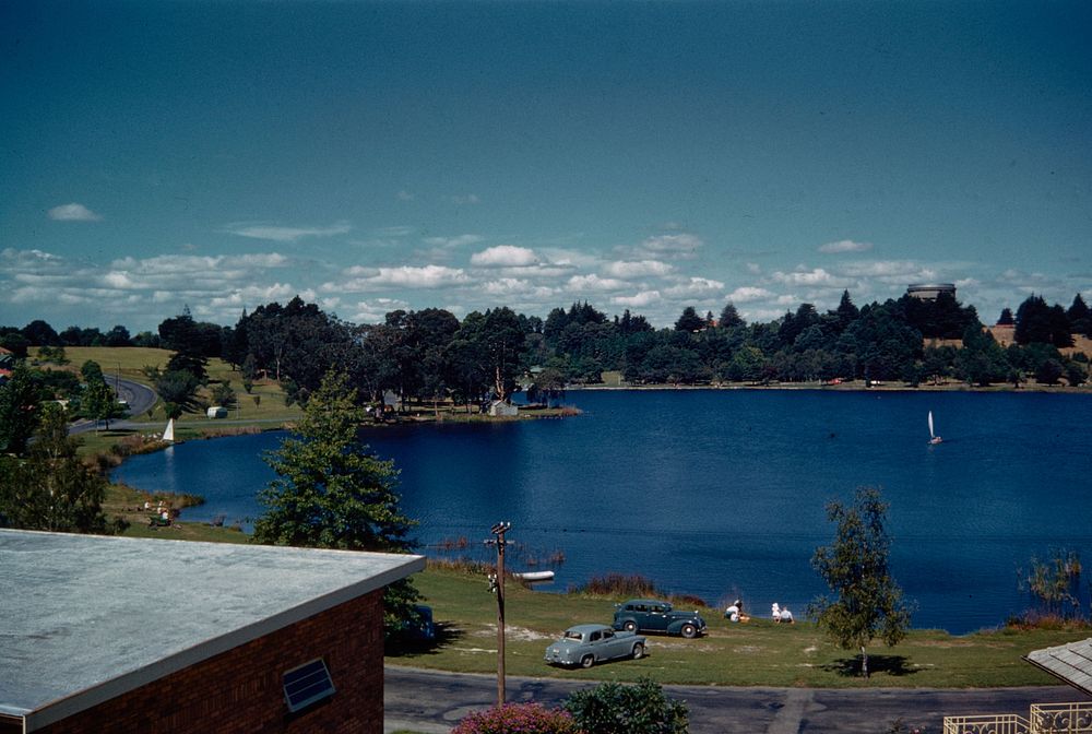 Panorama of Lake Hamilton from the home of Wally Neill (07 February 1960) by Leslie Adkin.