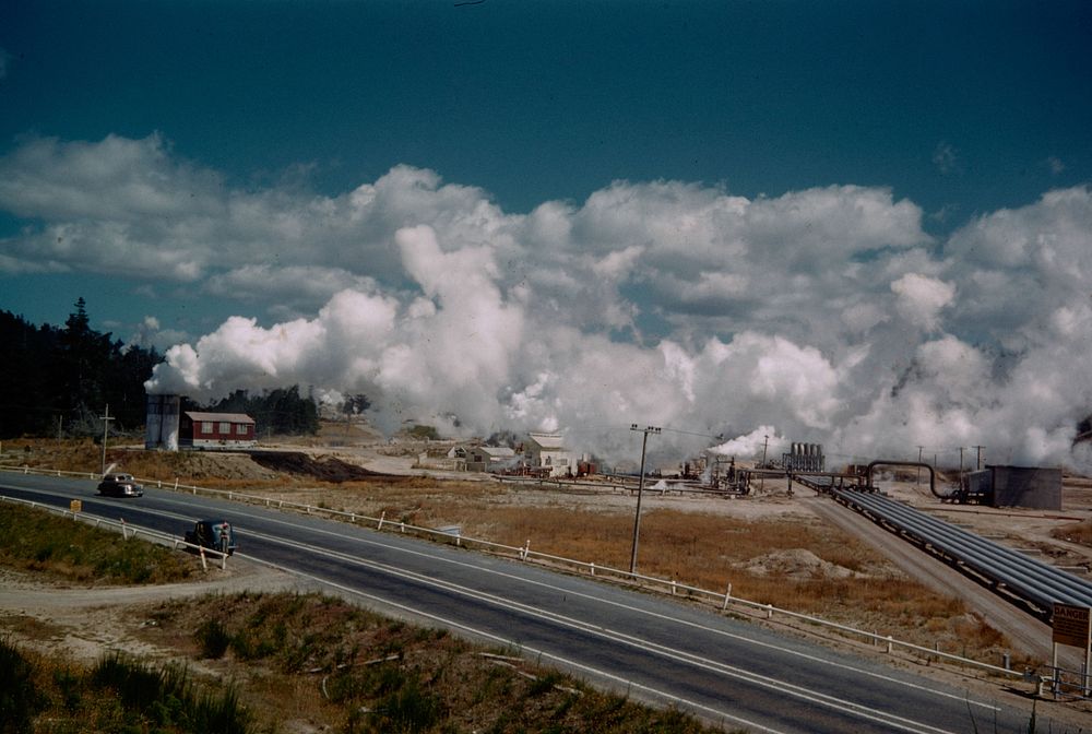 Wairakei steam bores and pipelines (08 February 1960) by Leslie Adkin.