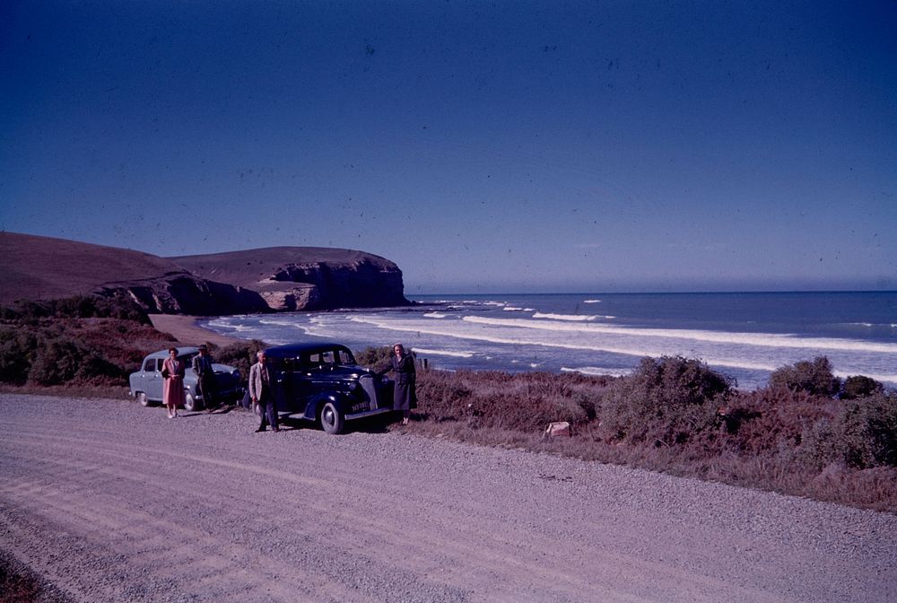 Cape Wanbrow with cars and party on coast road ... (24 March 1959-13 April1959) by Leslie Adkin.