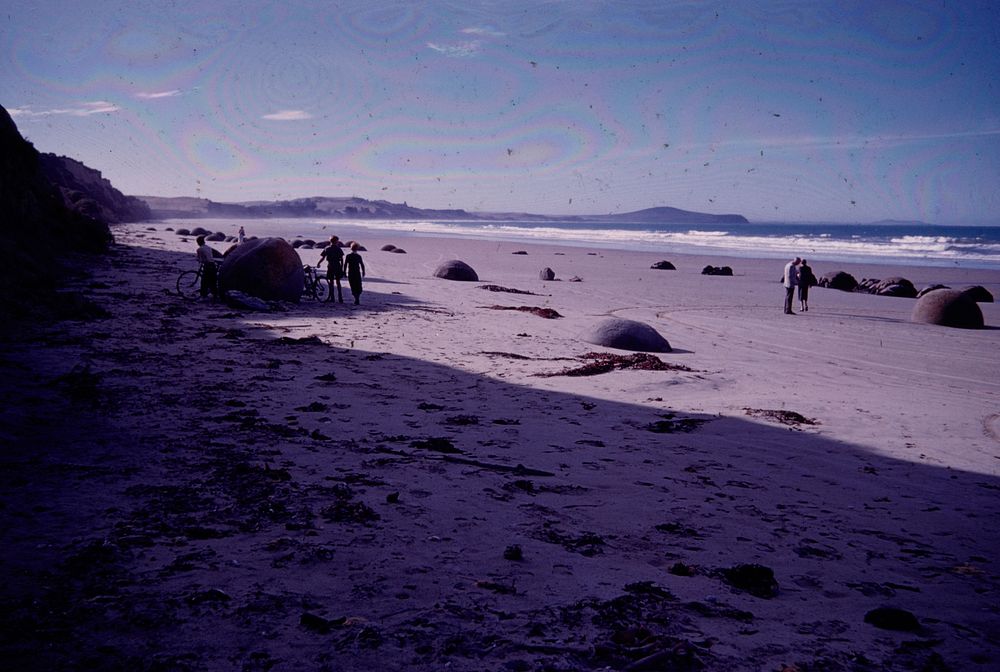The Moeraki Boulders - spherical septarian concretions ... (24 March 1959-13 April 1959) by Leslie Adkin.