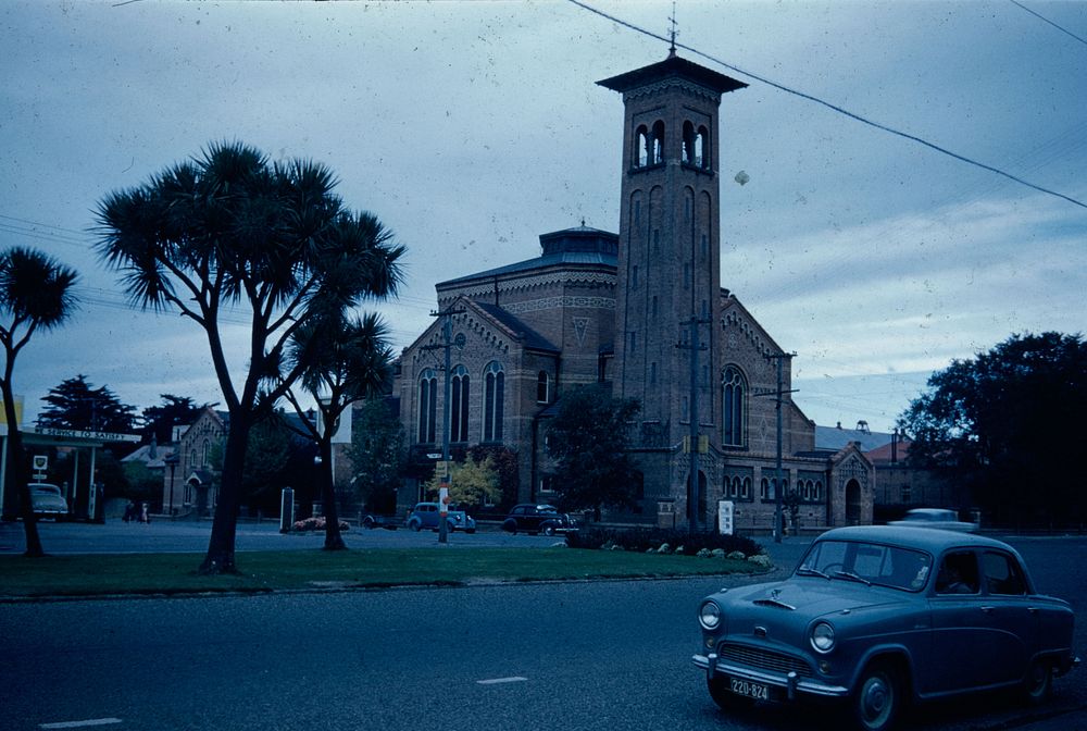 Arrival in Invercargill, Tay Street Presbyterian Church - a striking piece of architecture (24 March 1959-13 April1959) by…