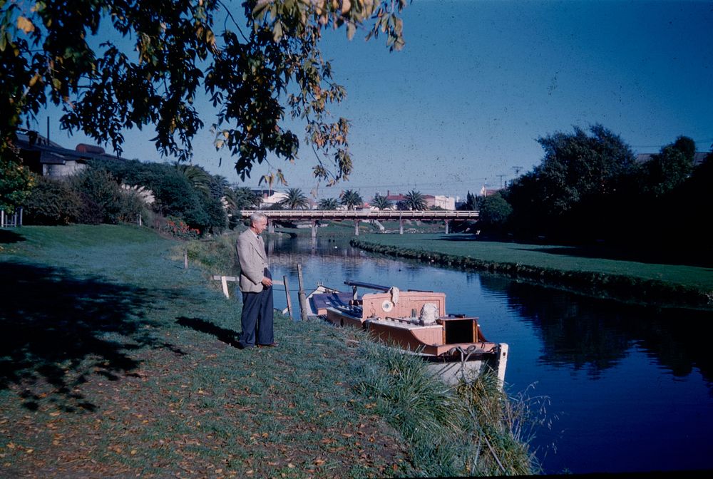 Sunny Blenheim, the Omaka River looking upstream from near its junction with the Opawa (24 March 1959-13 April1959) by…