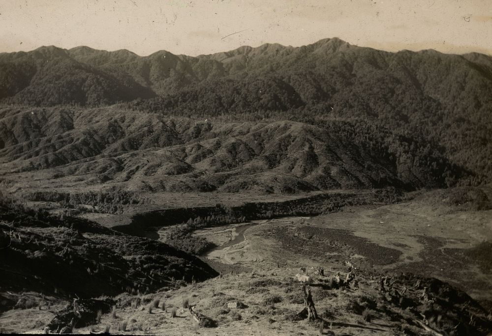 Panorama (right hand part) showing Makahika Valley ... (03 June 1927) by Leslie Adkin.