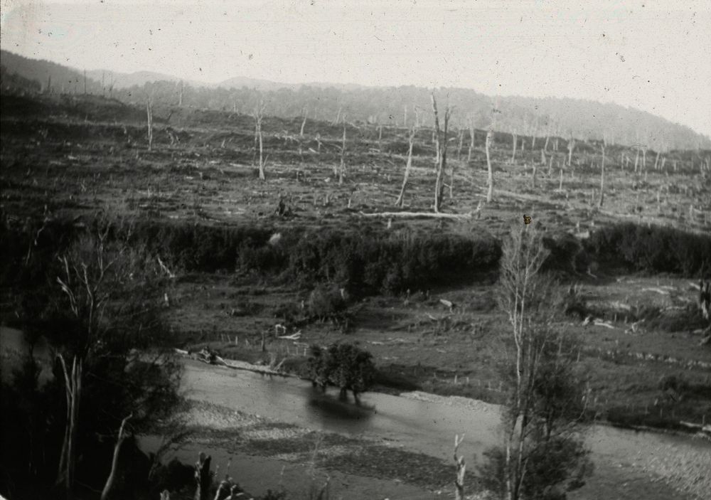 Panorama (right hand part) of flight of terraces on left bank of Ohau River in the intermontane part of its valley 2 mile…