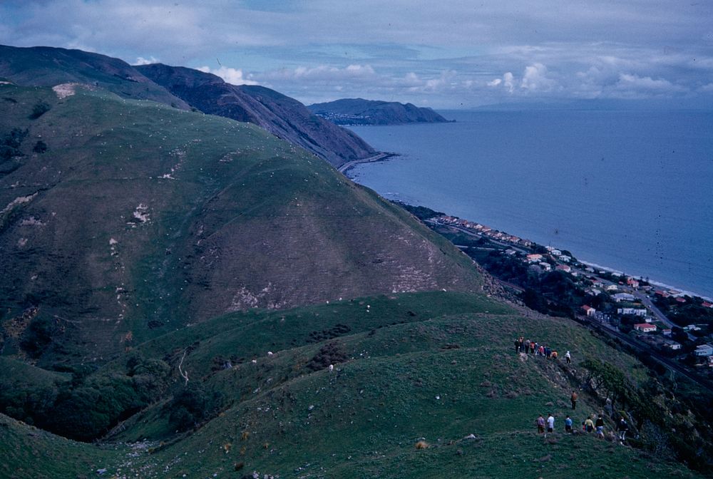 Paekakariki cliff-top south spur (on which is a group of 4 more pits) with coast south to Wairaka Pt (18 September 1960) by…