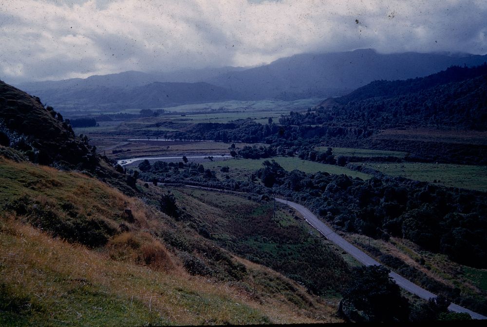 Lower part of intermontane valley of Ohau River showing terraced valley plain ... (02 March 1960) by Leslie Adkin.