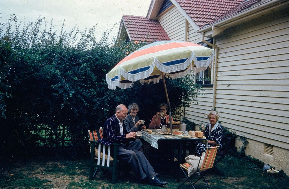Lunch at Clif and Tui's home on Queen Street, East Levin (02 March 1960) by Leslie Adkin.