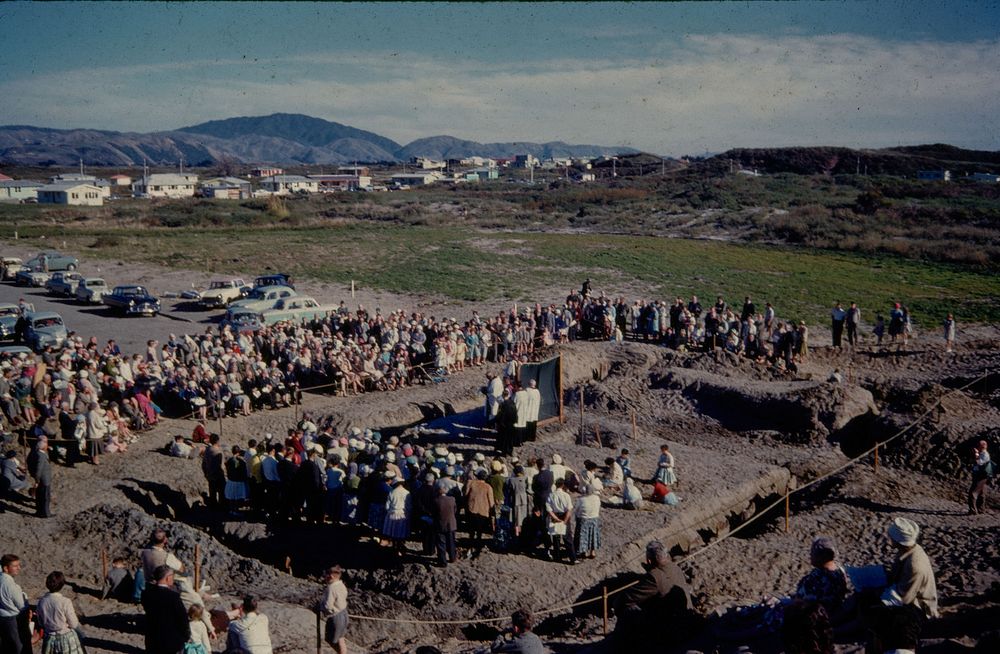 Thanksgiving service on site of disinterred church - north side (09 April 1961) by Leslie Adkin.