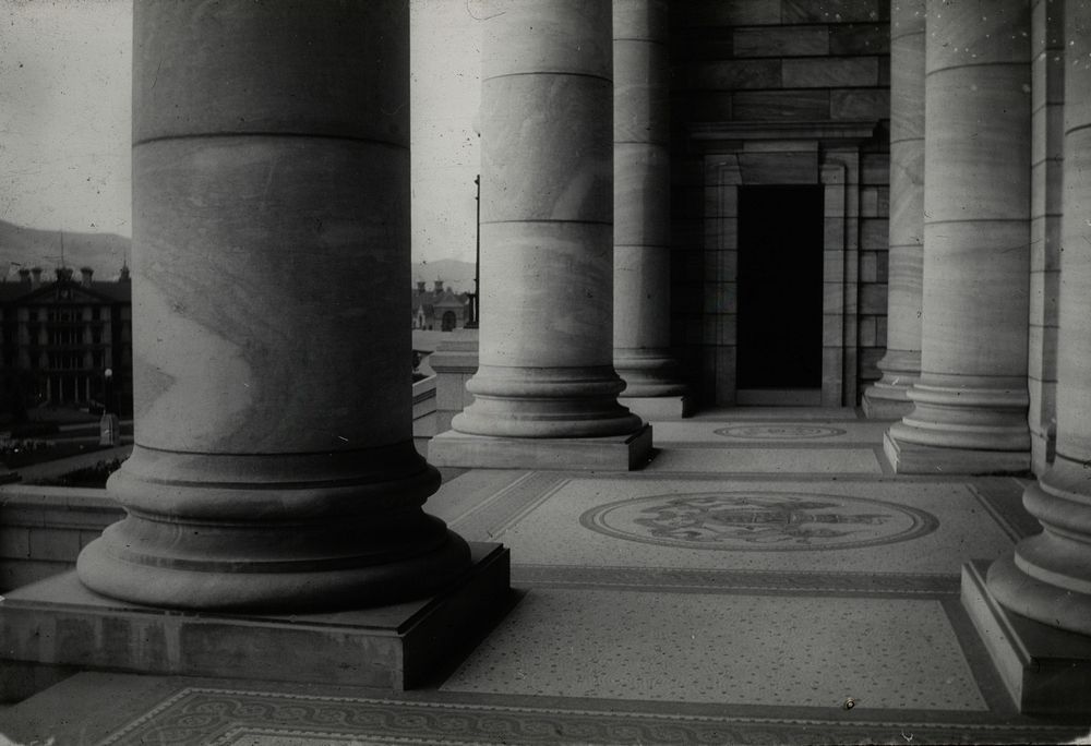 Main entrance, Parliament Buildings, Wellington .... (circa 1960) by Leslie Adkin.