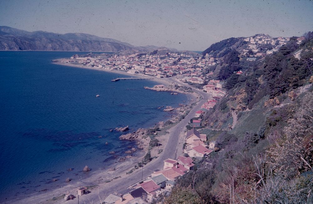 Seatoun and Wellington Heads from Seatoun Heights Road .... (19 September 1958) by Leslie Adkin.