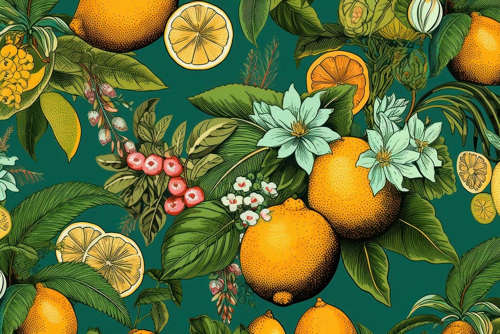 Tropical fruits pattern backgrounds grapefruit lemon. AI generated Image by rawpixel.