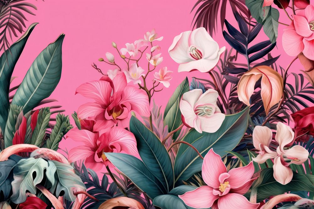 Tropical pattern backgrounds flower plant. AI generated Image by rawpixel.
