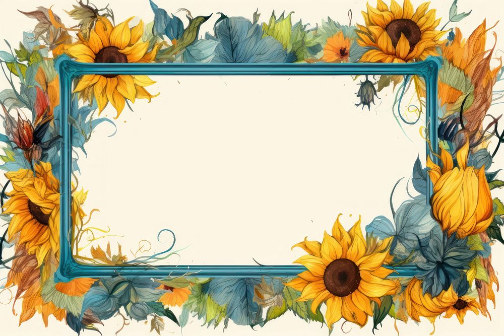 Van gogh inspired ornament frame backgrounds sunflower graphics. AI generated Image by rawpixel.