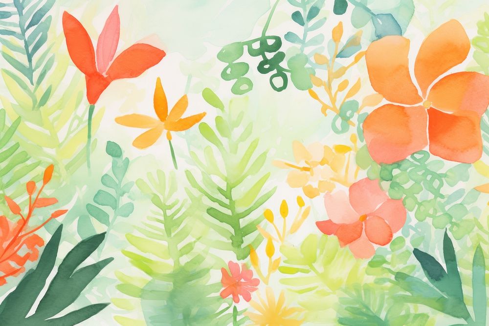 Tropical flowers backgrounds painting outdoors. AI generated Image by rawpixel.