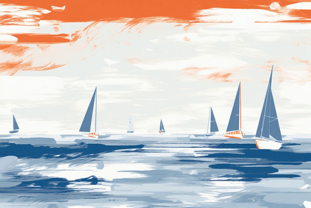 Wallpaper background of minimal beach backgrounds sailboat painting. AI generated Image by rawpixel.