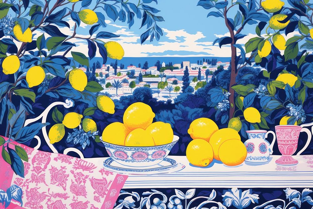 Wallpaper background of lemon garden grapefruit painting plant. 