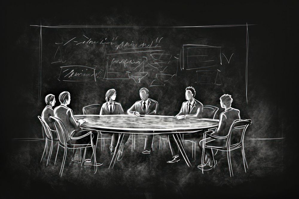 Illustration of a business meeting blackboard furniture sitting. AI generated Image by rawpixel.
