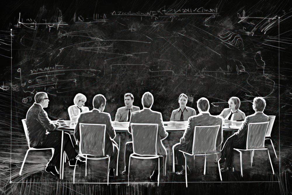 Illustration of a business meeting blackboard sitting table. AI generated Image by rawpixel.