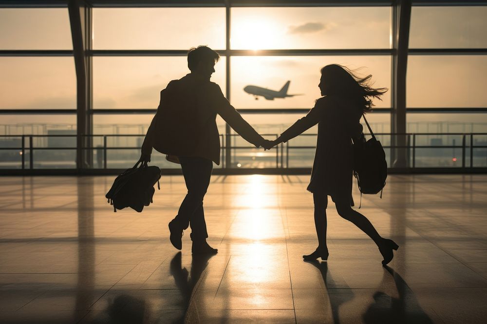 Chinese couple airport adult love. AI generated Image by rawpixel.
