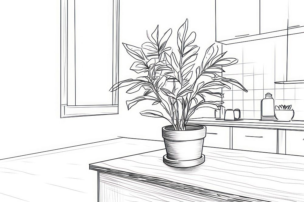 Kitchen sketch plant drawing. AI generated Image by rawpixel.