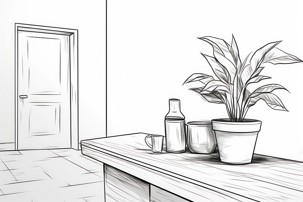 Kitchen sketch drawing plant. AI generated Image by rawpixel.