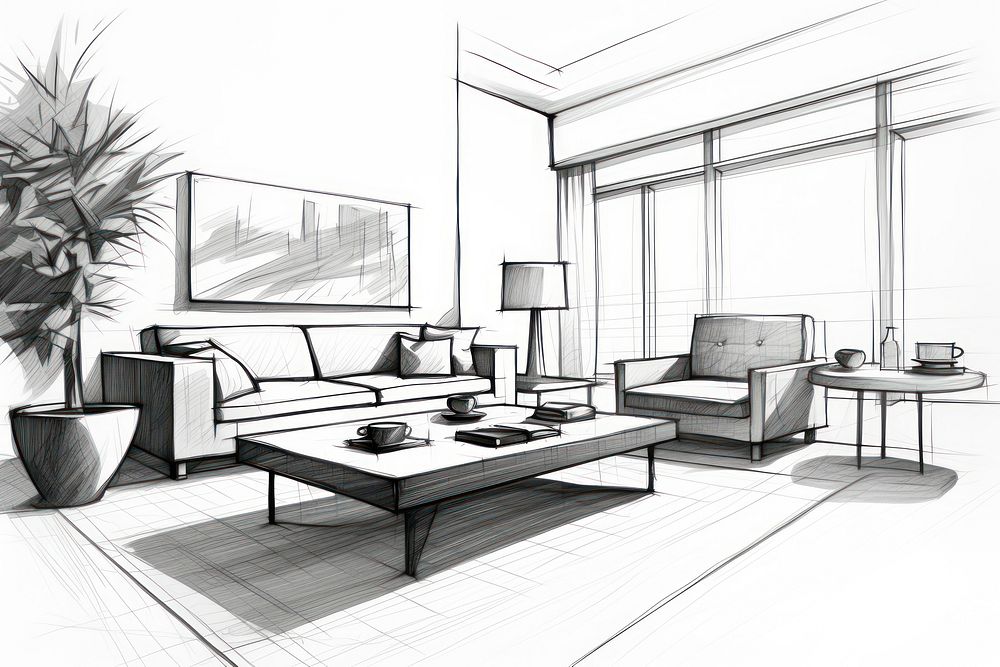 Interior design sketch architecture furniture. | Free Photo