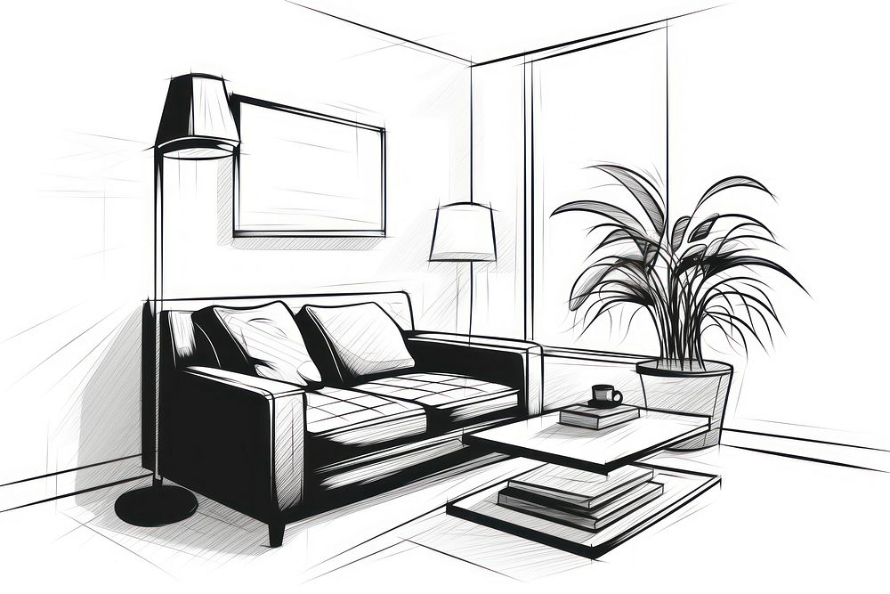 Interior design sketch architecture furniture. AI generated Image by rawpixel.