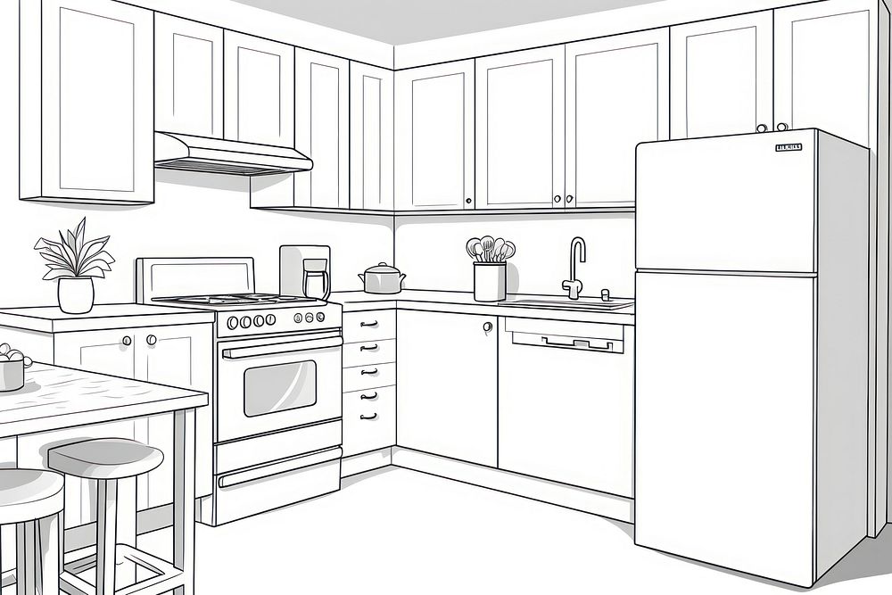 Kitchen room refrigerator appliance drawing. AI generated Image by rawpixel.