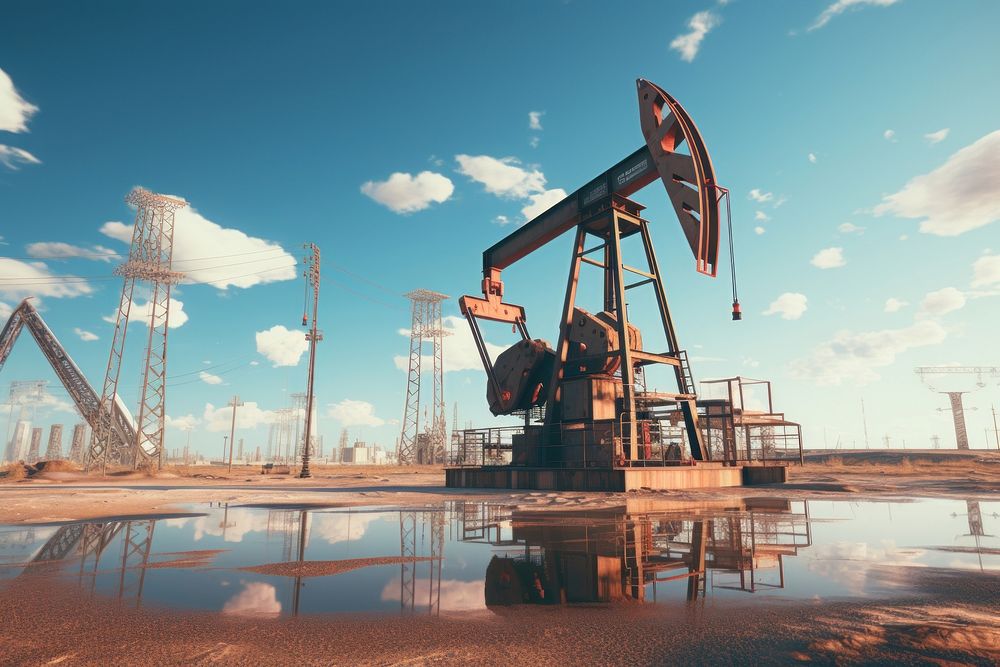 Oil pump industry outdoors sky. AI generated Image by rawpixel.