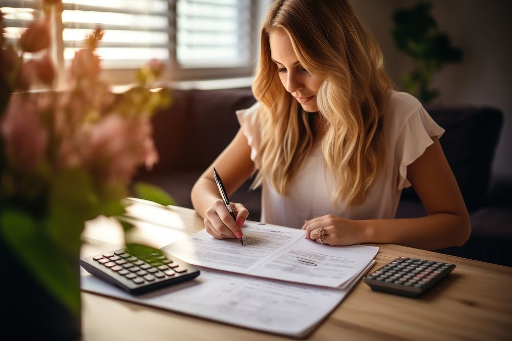 Taxes writing adult woman. AI generated Image by rawpixel.