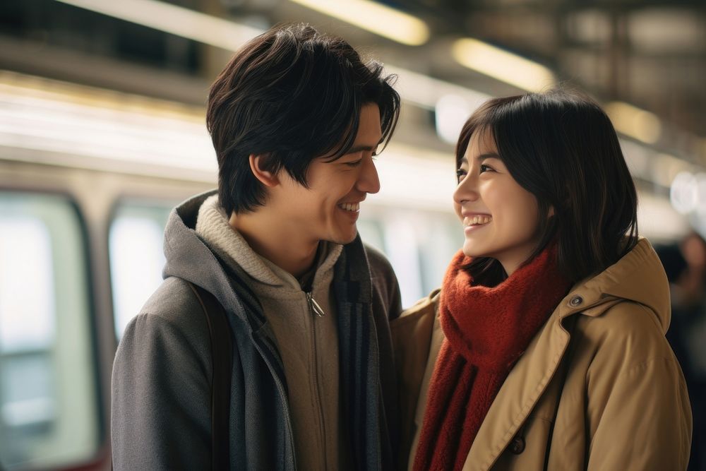 Japanese couple portrait adult smile. AI generated Image by rawpixel.
