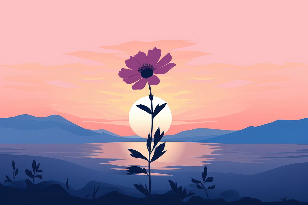 Flower silhouette landscape outdoors. AI generated Image by rawpixel.
