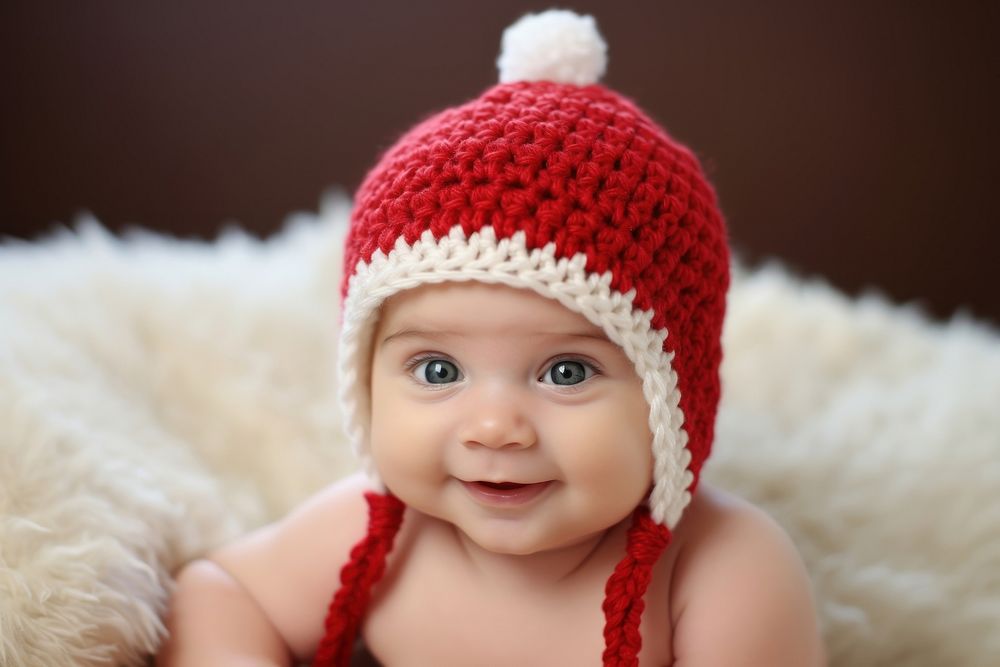 Crocheted Santa hat baby portrait photo. AI generated Image by rawpixel.