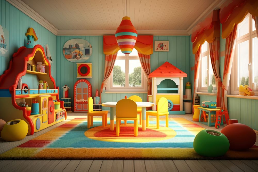 Baby play room furniture chair rug. AI generated Image by rawpixel.