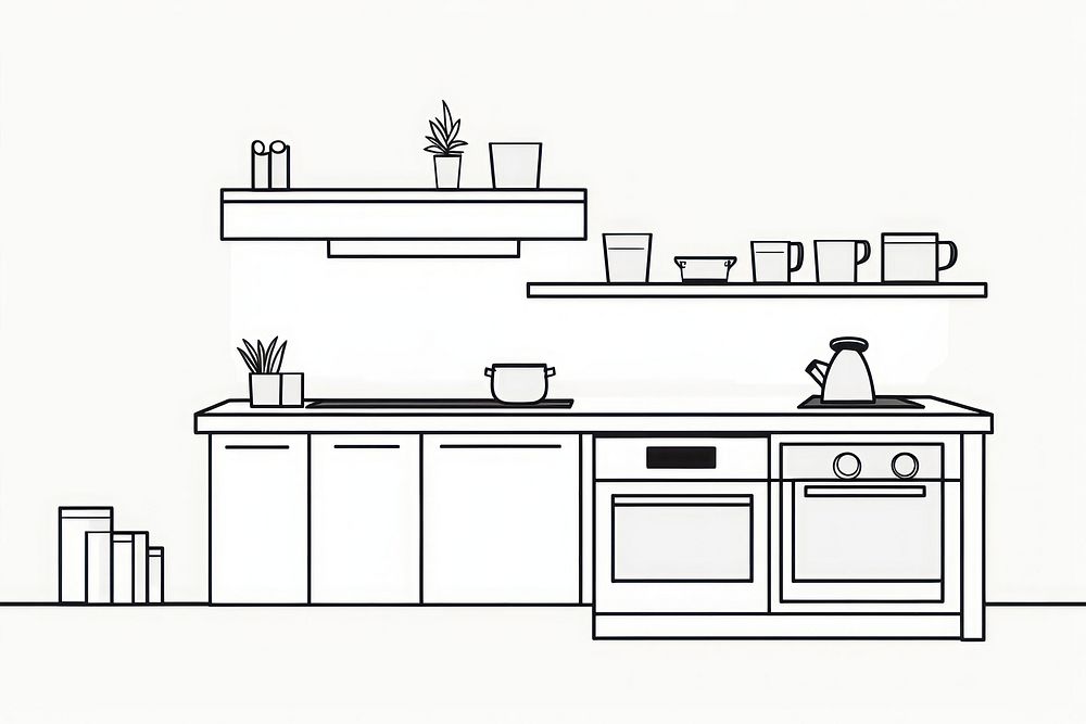 Kitchen room furniture line architecture. AI generated Image by rawpixel.