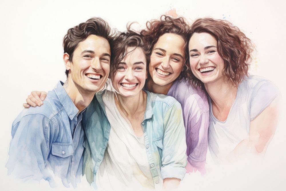 Five people smile laughing adult. AI generated Image by rawpixel.