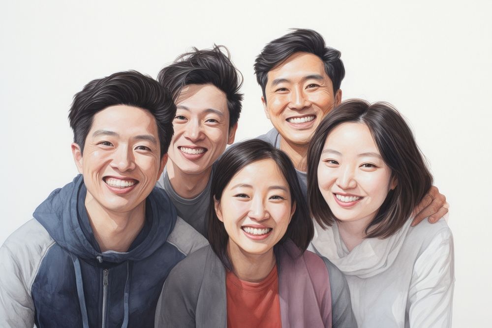 Five asian people smile laughing family. AI generated Image by rawpixel.