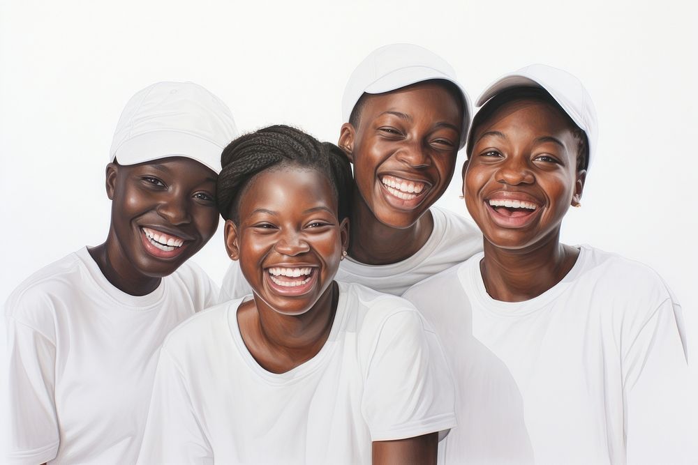 Five black people laughing smile white background. AI generated Image by rawpixel.