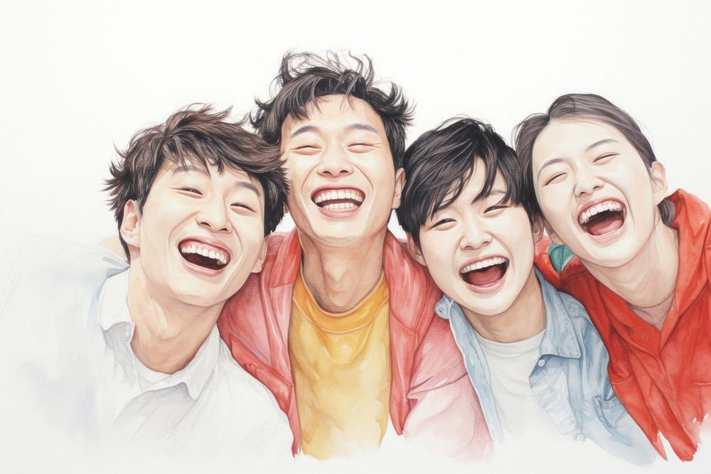 Five asian people laughing smile adult. AI generated Image by rawpixel.