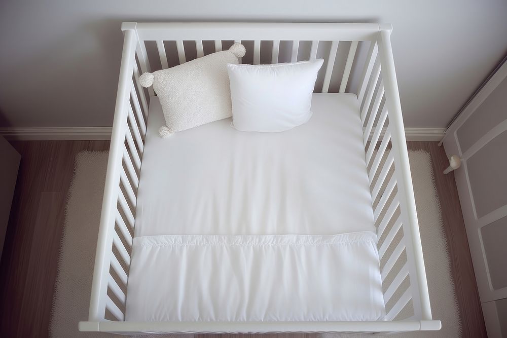 White baby crib pillow furniture sheet. AI generated Image by rawpixel.