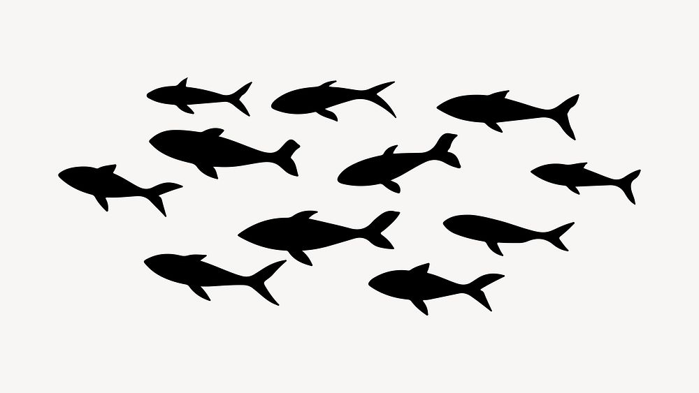 Flock of fish silhouette animal shark.