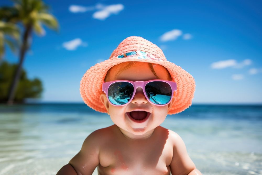 Cute baby summer sunglasses portrait. AI generated Image by rawpixel.