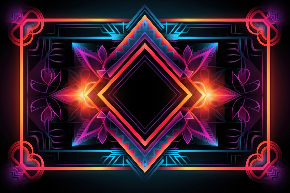 Geometric ornament frame neon backgrounds graphics. AI generated Image by rawpixel.