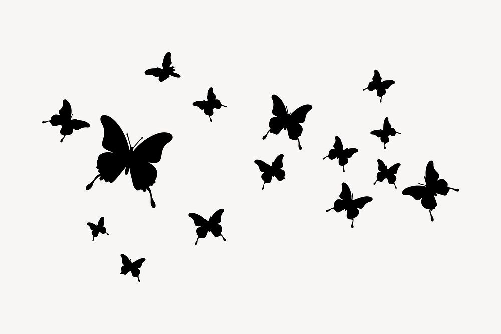 Butterflies flying silhouette animal white background.
