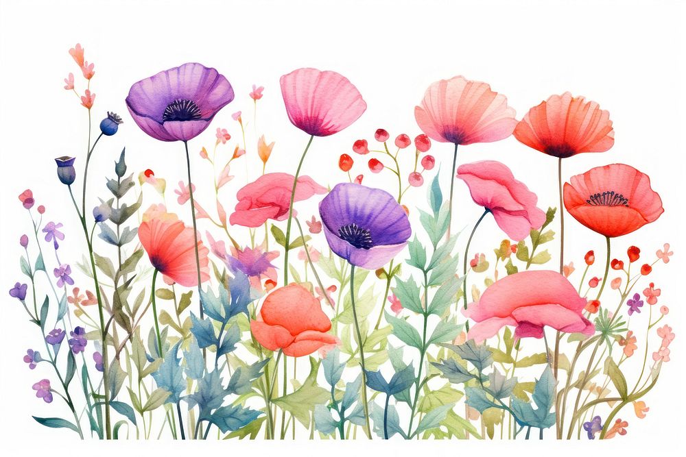 Floral background pattern flower poppy. AI generated Image by rawpixel.