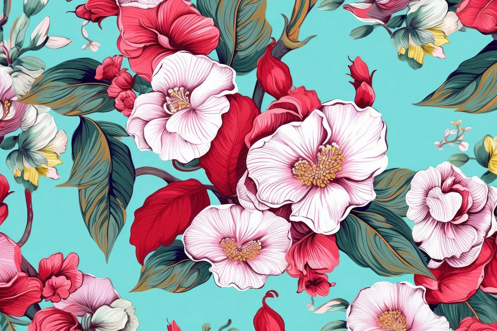 Hibicus flowers pattern backgrounds petal plant. AI generated Image by rawpixel.