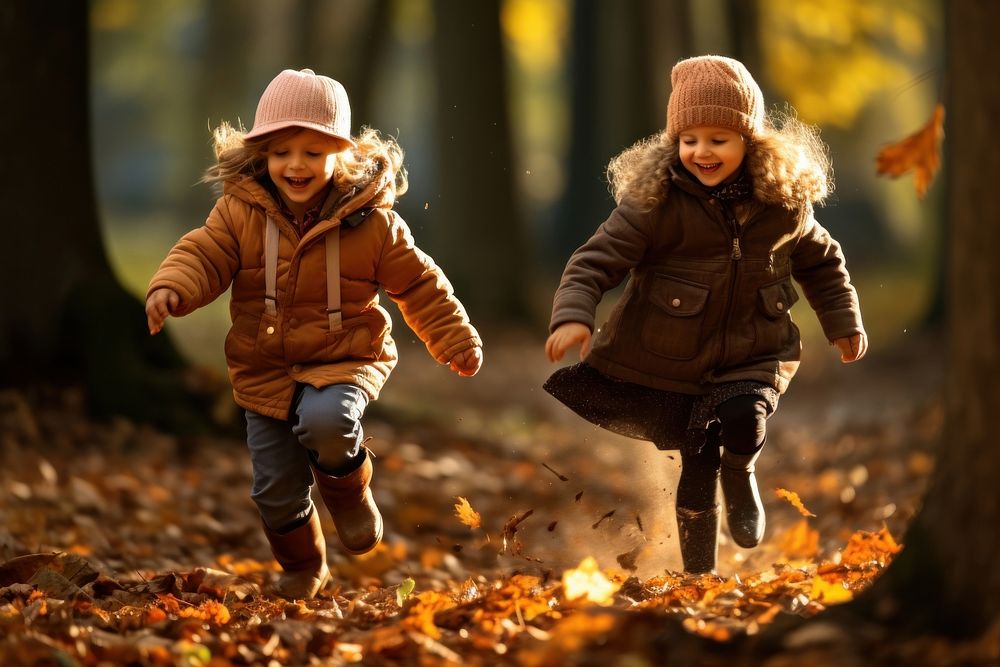 Autumn park child kid togetherness. AI generated Image by rawpixel.